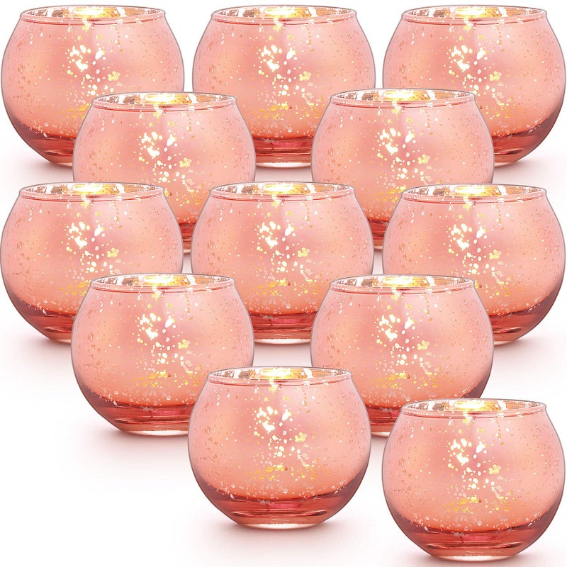 LAMORGIFT 12 Pcs Rose Gold Candle Holders for Birthday Party Decorations- Mercury Glass Votives Tea Lights Holders for Wedding/Bridal Shower/Mother's Day Table Centerpieces, Rose Gold Party Supplies for Women - Image 1